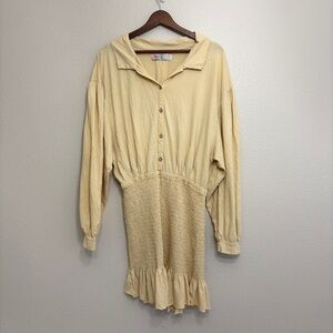 Free People Beach Mini Dress Women Size Large Butter Yellow Long Sleeves